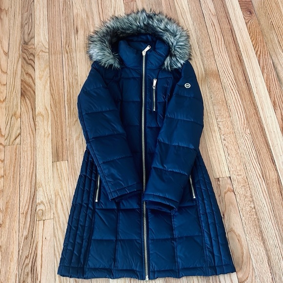 Michael Kors navy long puffer jacket women’s size XS - Picture 2 of 12